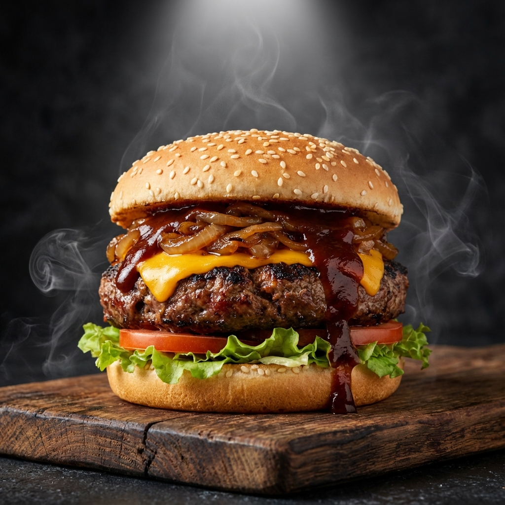 Smoky BBQ Beef - Flame-grilled beef, caramelized onions, and our thick house BBQ glaze